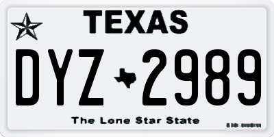 TX license plate DYZ2989
