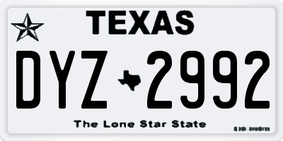 TX license plate DYZ2992