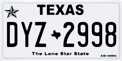 TX license plate DYZ2998