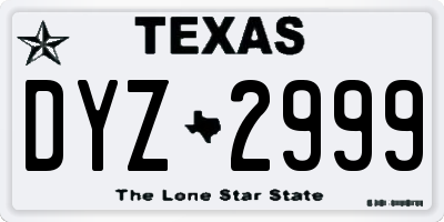 TX license plate DYZ2999