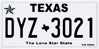 TX license plate DYZ3021