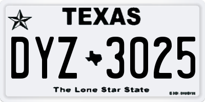 TX license plate DYZ3025