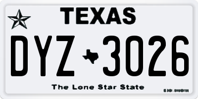 TX license plate DYZ3026