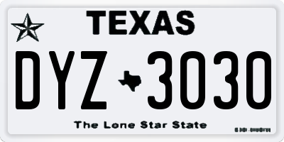 TX license plate DYZ3030