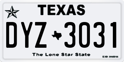 TX license plate DYZ3031