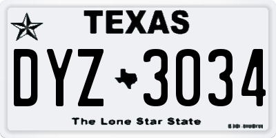 TX license plate DYZ3034