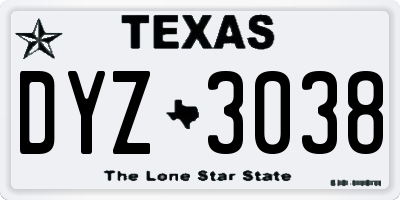 TX license plate DYZ3038