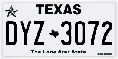 TX license plate DYZ3072