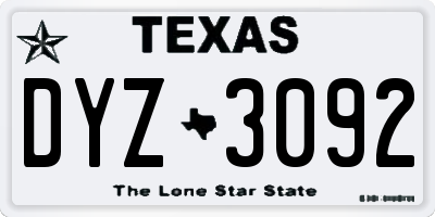 TX license plate DYZ3092