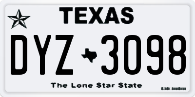 TX license plate DYZ3098