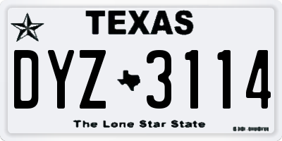 TX license plate DYZ3114