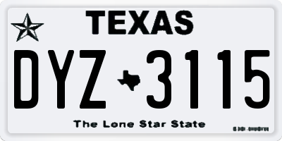 TX license plate DYZ3115