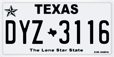 TX license plate DYZ3116