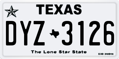 TX license plate DYZ3126