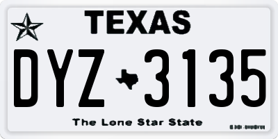 TX license plate DYZ3135