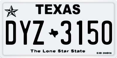 TX license plate DYZ3150