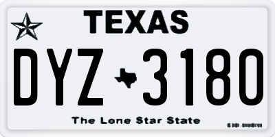 TX license plate DYZ3180
