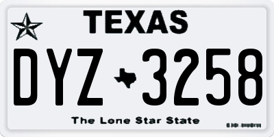 TX license plate DYZ3258