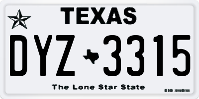 TX license plate DYZ3315