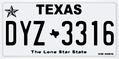 TX license plate DYZ3316