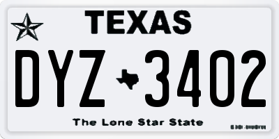 TX license plate DYZ3402