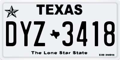 TX license plate DYZ3418