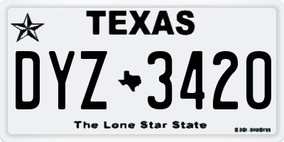TX license plate DYZ3420