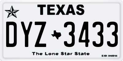 TX license plate DYZ3433