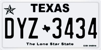 TX license plate DYZ3434