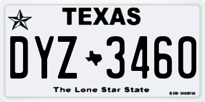 TX license plate DYZ3460