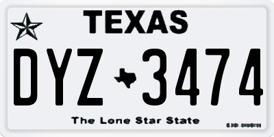 TX license plate DYZ3474