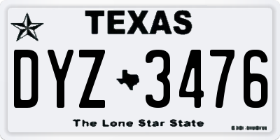TX license plate DYZ3476