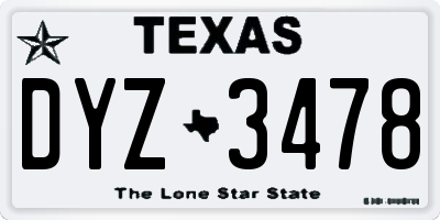 TX license plate DYZ3478