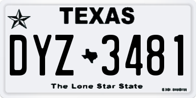 TX license plate DYZ3481
