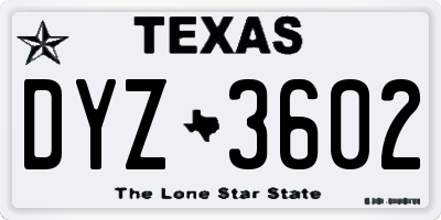 TX license plate DYZ3602