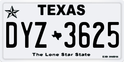 TX license plate DYZ3625