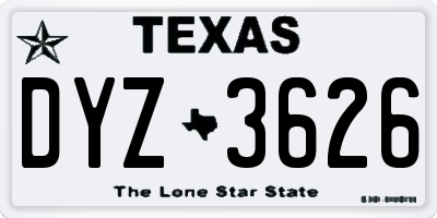 TX license plate DYZ3626