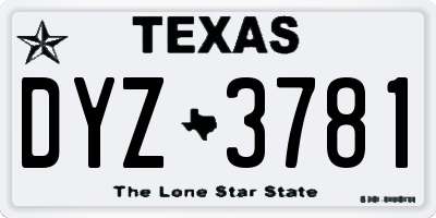 TX license plate DYZ3781