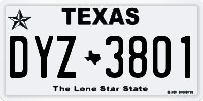 TX license plate DYZ3801