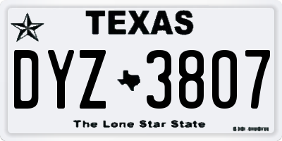 TX license plate DYZ3807