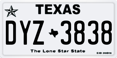 TX license plate DYZ3838
