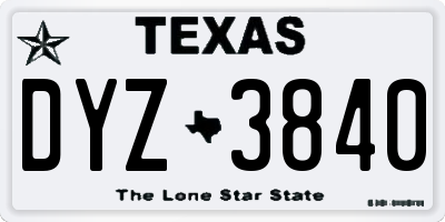 TX license plate DYZ3840