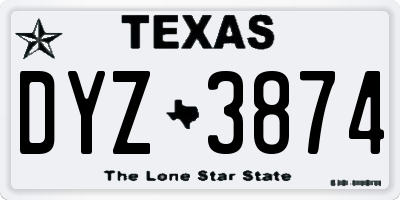 TX license plate DYZ3874