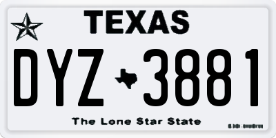 TX license plate DYZ3881