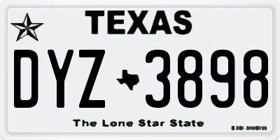 TX license plate DYZ3898