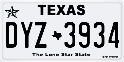 TX license plate DYZ3934