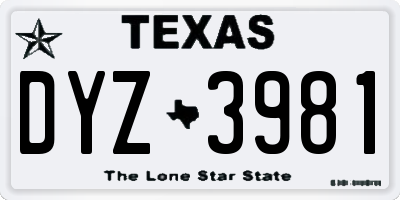 TX license plate DYZ3981