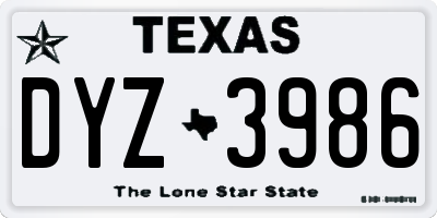 TX license plate DYZ3986