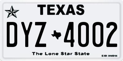 TX license plate DYZ4002