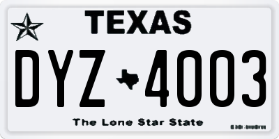 TX license plate DYZ4003